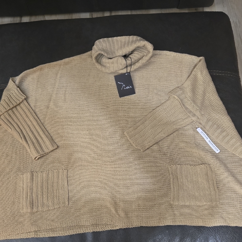 Camel Poncho Turtleneck Sweater for Women